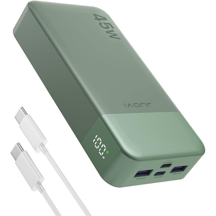 Power Bank JUOVI J2621, 20000mAh, 45W, для Switch, MacBook, iPhone, Samsung, Steam Deck, зелений