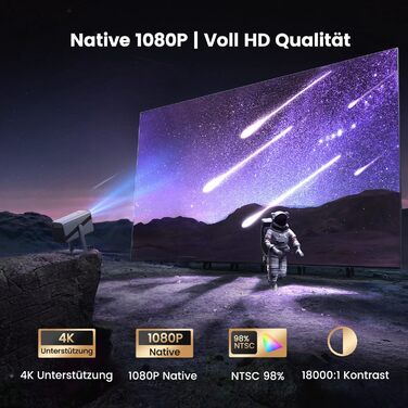 Smart-проектор Mini Beamer 4K Full HD 1080P, 600 ANSI люмен, автофокус, автокорекція трапецієподібних викривлень, WiFi 6, Bluetooth, 360° поворот, короткофокусний, сріблястий