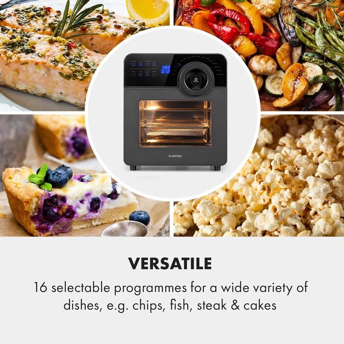Аерофритюрниця Klarstein AeroVital Cube Chef 1700 Вт, 16 програм, 14 л, сенсорне керування, з нержавіючої сталі, чорна