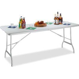 Складаний садовий стіл Relaxdays BASTIAN, великий, з ручкою для перенесення, міцний кемпінговий стіл, 72х178х74 см, білий