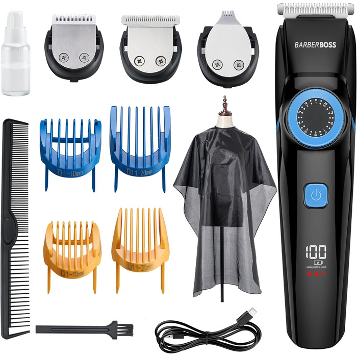 BarberBoss 3-в-1 набір для чоловіків: машинка для стрижки волосся, бороди та триммер, з прецизійним регулюванням, лезами, індикатором заряду, USB-зарядкою, водонепроникний, QR-6087