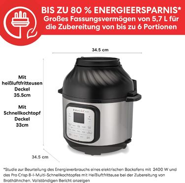Мультиварка Instant Pot Duo Crisp 5.7 л з функцією аерофритюрниці 11-в-1, електричний скороварка, пароварка, дегідратор, гриль, з нержавіючої сталі, срібляста