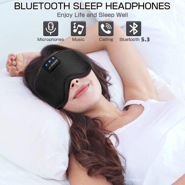 LC-dolida Маска для сну з Bluetooth-навушниками V5.4, м'яка бавовняна пов'язка на очі з мікрофоном для подорожей, йоги, медитації, для жінок і чоловіків, прана, синя