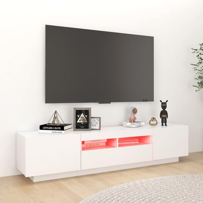 Тумба під телевізор vidaXL з LED підсвіткою, біла, 180x35x40 см, сучасна ТВ-тумба, комод для вітальні