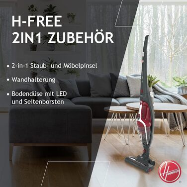 Бездротовий пилосос Hoover HF21F25 2-в-1 з акумулятором, ручний та вертикальний, 45 хв автономної роботи, LED-підсвітка, паркування, складана ручка, насадка для щілин та щітка для пилу, без мішка