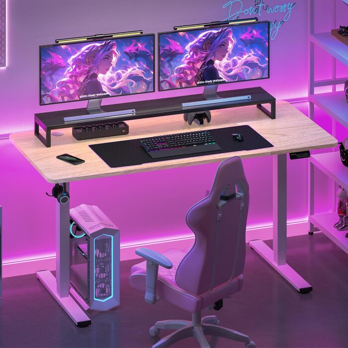 Електричний стіл SANODESK 160x60 см, регульований по висоті, ігровий стіл з пам'яттю, гачком, колір клен
