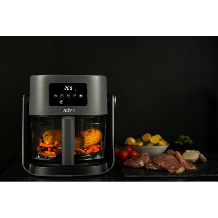 Аерофритюрниця Lauben Glass&Grill 3в1 5500BG, 5,5 л, скляний кошик, 6 програм, гриль і сковорода
