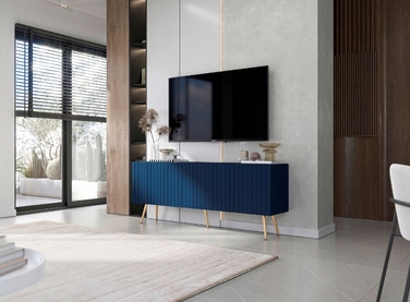 ТВ-тумба Glamour Loft, темно-синя матова, золоті металеві ніжки, 150 см