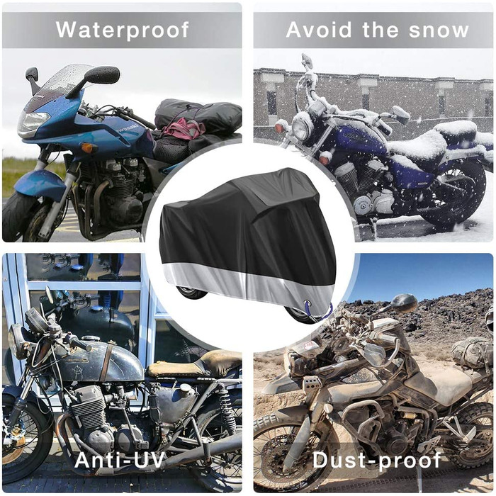 Моточохол водонепроникний 3XL 265x105x125 см, захисний тент для мотоцикла Harley-Davidson, Suzuki, Yamaha, 210D Оксфорд, для вулиці, проти подряпин, сріблястий