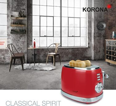 Тостер Korona 21668, 2 скибки, ретро дизайн, червоний, 850 Вт, 6 режимів, розморожування, підігрів, насадка для булочок, піддон для крихт, центрування хліба