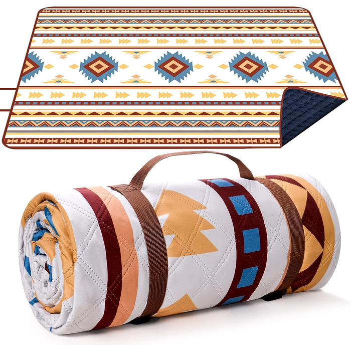 Пляжний килимок LARUTAN Boho 200x200 см, пікнікова ковдра з піску, портативна та вологостійка підстилка для кемпінгу, BBQ та подорожей (Бежевий)
