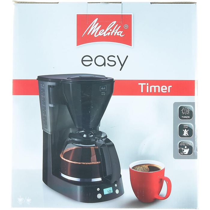 Кавоварка фільтраційна Melitta Easy Timer з таймером, скляною колбою, антикрапельною системою, 10 чашок, чорна