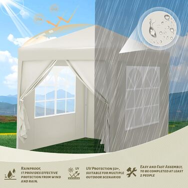 Складаний павільйон WOLTU 2x2 м з 4 стінками та 4 мішками для піску, водонепроникний садовий намет, UV-захист, висота регулюється, з сумкою для перенесення, бежевий