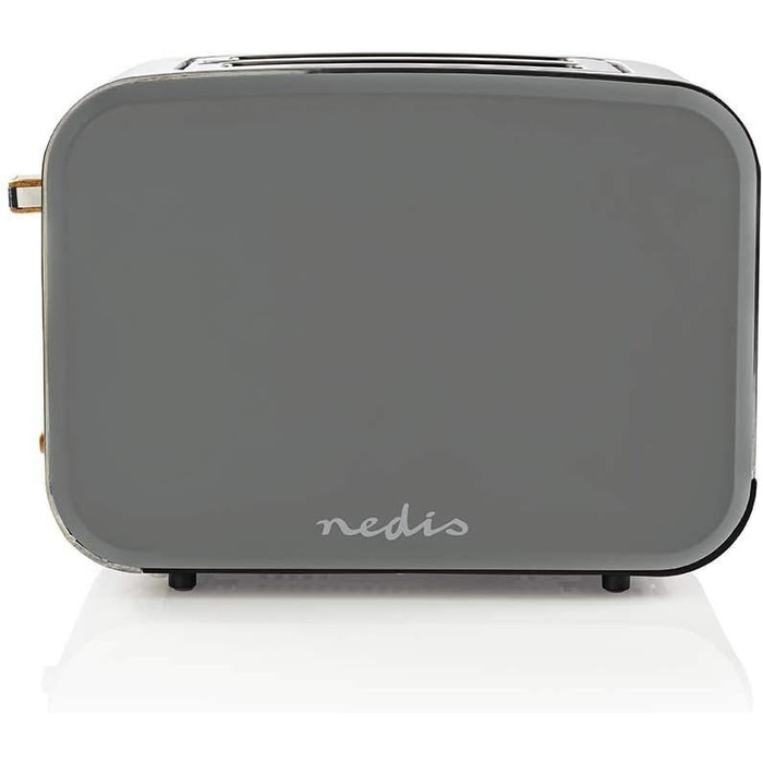 Тостер Nedis Soft Touch на 2 скибки, 6 режимів підсмажування, функції підігріву, розморожування та зупинки, для тостів, бейґлів, мафінів, сірий