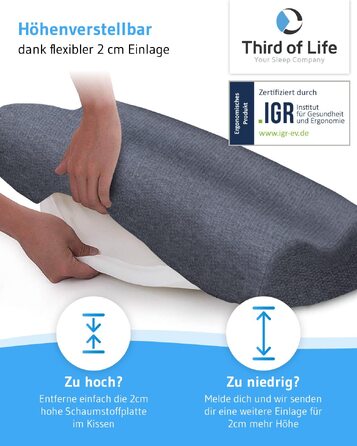 Подушка для шиї MATAR Quickdry: ортопедична піна Memory Foam, швидковисихаючий чохол, для сну на боку та спині, антрацит