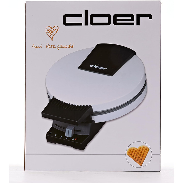 Вафельниця Cloer 171, 930 Вт, 16 см, антипригарна, металева, біла, для серцевидних вафель, без сигналу