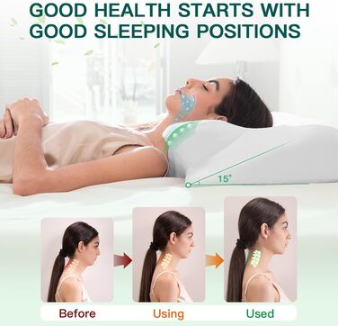 Подушка для шиї з піни Memory Foam 2-в-1, ергономічна, 60x40x12/14 см, біла - для спини, боку та живота