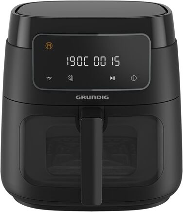 Аерофритюрниця Grundig FRY 7320, 7.6 л, 1750 Вт, сенсорне управління, антипригарне покриття, велике оглядове вікно, налаштування температури та часу, чорна, кошик для посудомийної машини