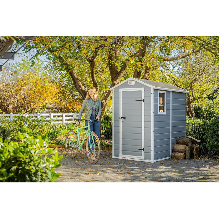 Садовий будинок Keter Manor 4x6S, 3.8м³, пластик, сірий, вологостійкий, 130x192x198 см