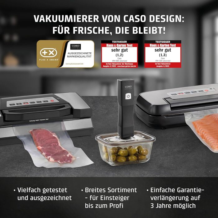 Вакууматор CASO VC15 для продуктів харчування з функцією герметизації та набором професійних пакетів