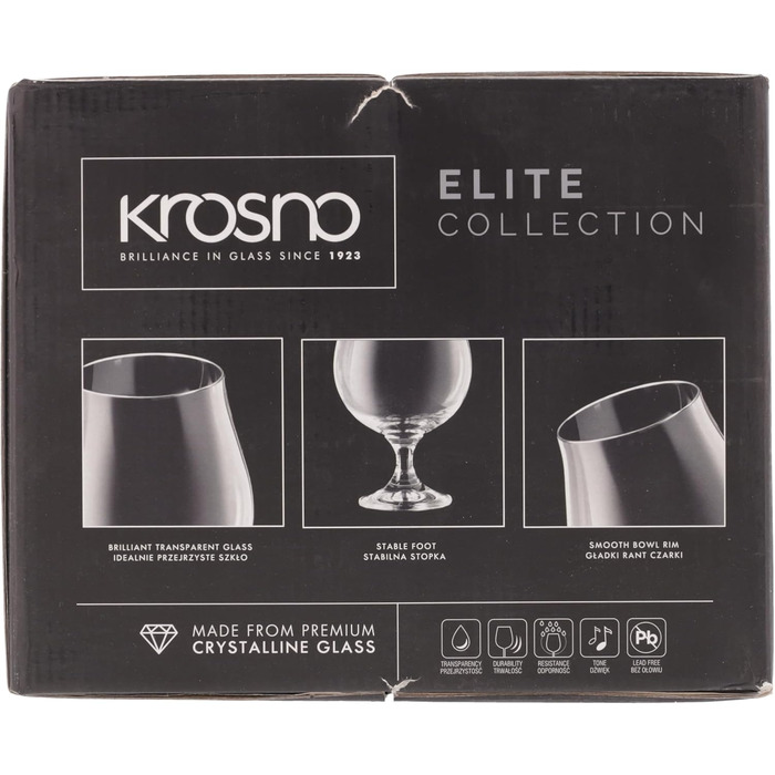Набір склянок для темного пива Krosno Dunkel Stout 500 мл, 6 шт, колекція Elite, для дому та вечірок, можна мити в посудомийці