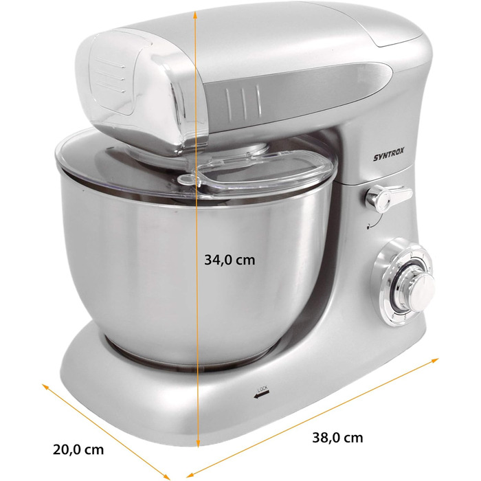 Кухонна машина Syntrox Germany KM-1300W Silver de Luxe з м'ясорубкою, міксером і 6,5 л чашею з нержавіючої сталі, 1300 Вт, срібляста