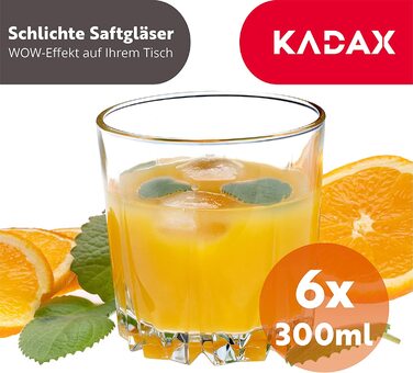KADAX склянки з товстого гофрованого скла 300 мл, набір 6 шт, для води, соку, коктейлів, напоїв, преміум якість, низькі