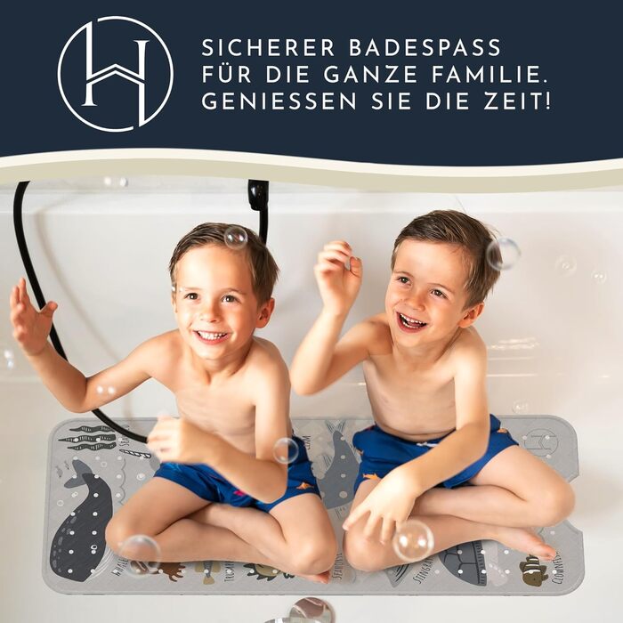 Дитячий килимок для ванни Homerella, антиковзний, BPA Free, 100x40 см, із 2 гачками, для чутливої шкіри, стійкий до плісняви, миється, колір Greige Underwater Abc