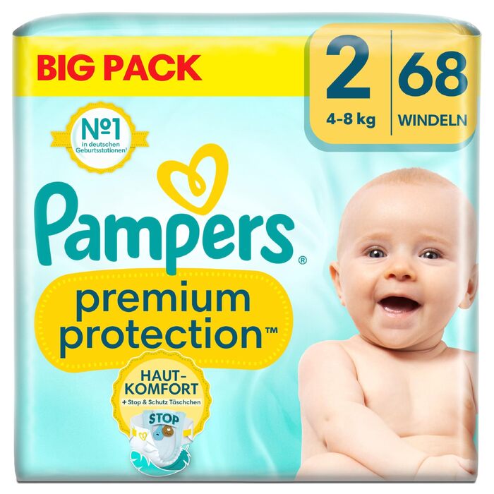 Підгузки Pampers Premium Protection для новонароджених, розмір 2 (4-8 кг), велика упаковка, 68 шт.