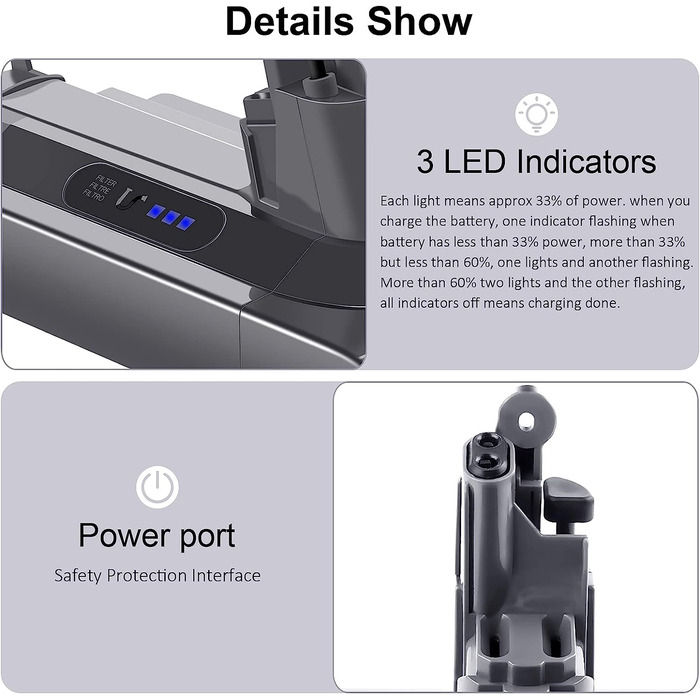 Акумулятор ARyee V10 для пилососа Dyson V10 Animal/Absolute/Motorhead/Fluffy/Total Clean, 25.2В, 3800мАг, сумісний