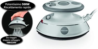 Праска Macom Enjoy & Relax 876 Iron One, парова, подвійний паровий носик, компактна, біло-сіра, міні