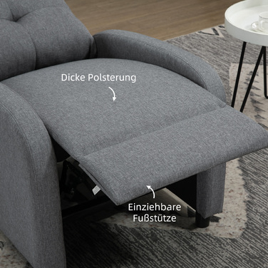 HOMCOM Recliner, Телевізор з функцією відкидання, Крісло для телевізора з білизною, М'яке крісло з пружинами-кишенями, Крісло вантажопідйомністю до 150 кг для вітальні, Grey
