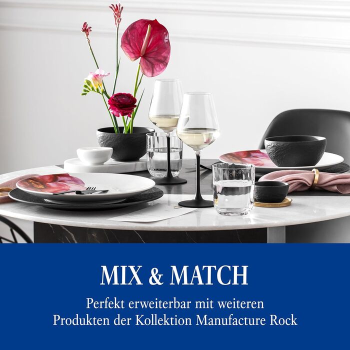 Набір келихів для білого вина Villeroy & Boch Manufacture Rock, 4 шт., кришталеві, прозорі з чорними ніжками, дизайнерські келихи преміум-класу