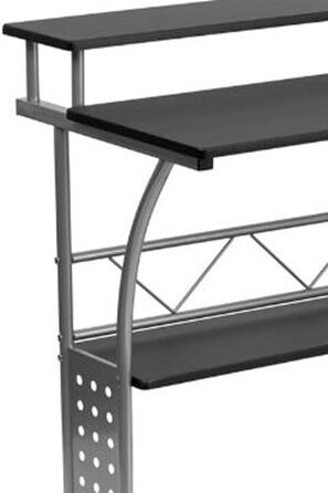 Комп'ютерний стіл Flash Furniture для домашнього офісу, чорна ламінована стільниця, міцний металевий каркас, компактний, з полицею, 60x71x84 см, чорний/сріблястий