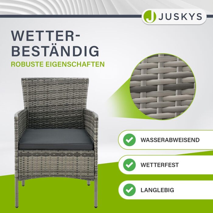 Набір садових меблів Juskys Polyrattan Fort Myers на 4 особи: диван, 2 крісла, стіл, подушки. Чорний/кремовий, вологостійкий, для балкона та саду