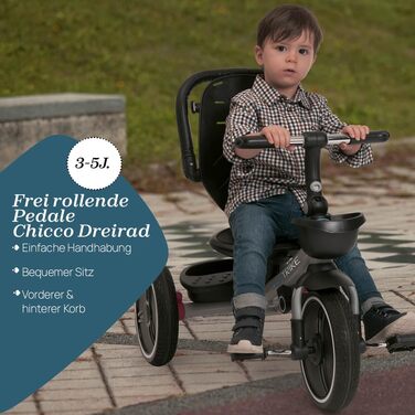 Триколісний велосипед Chicco 4-в-1: від 6 місяців до 4 років, блакитний. Знімний капюшон, EVA колеса, телескопічна ручка, компактне складання, педалі вільного ходу.