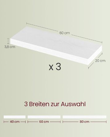 Полиця настінна VASAGLE Custos (набір 4 шт.) 20x60x3.8 см, біла - для вітальні, кухні, офісу