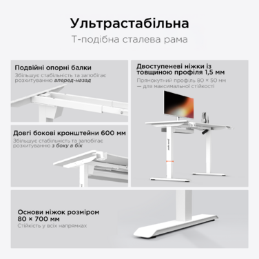 Стіл з електрорегулюванням висоти Anda Seat Xtreme 1800x800 White