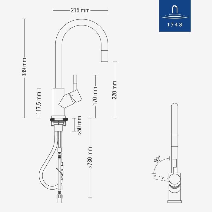 Змішувач кухонний Villeroy & Boch Umbrella Flex з висувним душем, бронзовий, високий вилив 220 мм
