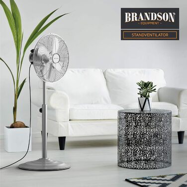 Підлоговий вентилятор Brandson Silverline з коливанням 80° та хромованим дизайном - 3 швидкості, регульована висота та нахил 30°