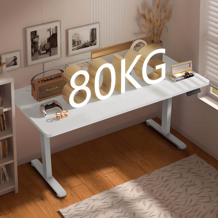 Електричний підйомний стіл Homall з регулюванням висоти, USB-портом та таймером нагадування, робочий стіл для роботи стоячи та сидячи (Білий, 120 x 60 см)