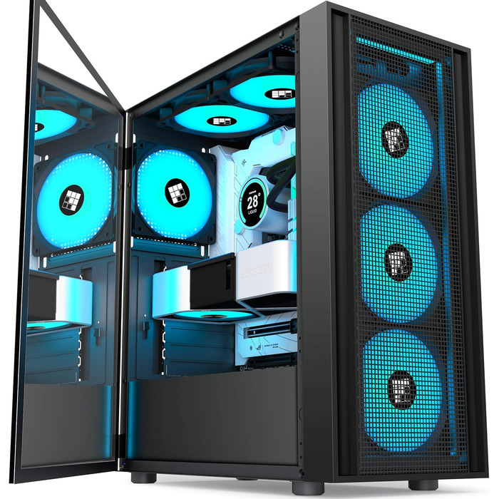 Ігровий корпус для ПК FOIFKIN K11 ATX Mid-Tower, чорний, з 4 встановленими ARGB вентиляторами PWM