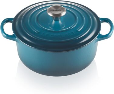 Чавунна каструля Le Creuset Signature з кришкою, кругла, 20 см, 2,4 л, для всіх плит і індукції, Deep Teal