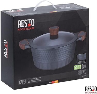 Каструля-сковорода RESTO 6,6 л з кришкою, 28 см, антипригарна, для всіх плит (індукція), без PFOA, чорна, у подарунковій коробці