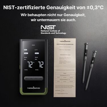 Розумний бездротовий термометр для м'яса ThermoMaven з базовою станцією, Bluetooth та Wi-Fi, 2 щупи, 6 сенсорів, NIST-сертифікований, для смокера, духовки та BBQ, колір авакадо