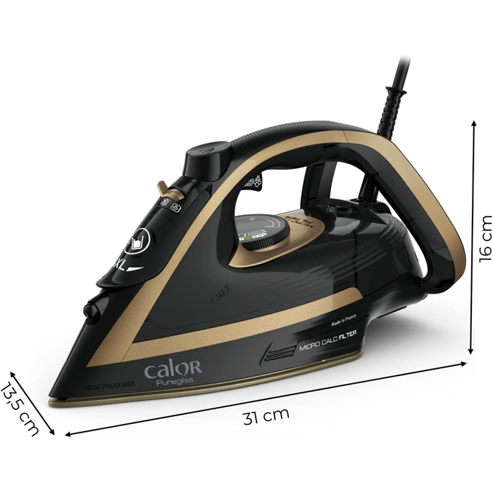 Праска Calor Puregliss з парою 3000 Вт, 50 г/хв, паровий удар 280 г/хв, захист від плям, авто-вимкнення, Франція, FV8064C0