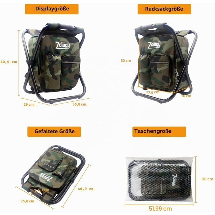 Складаний стілець-рюкзак для кемпінгу та пікніка з термоізольованою сумкою-холодильником, камуфляжний портативний стілець для риболовлі, подорожей та BBQ