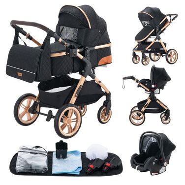 Дитяча коляска Glokid 3 в 1 з реверсивним сидінням, люлькою та автокріслом, повні гумові колеса, компактно складається, чорний (LQL XX1)