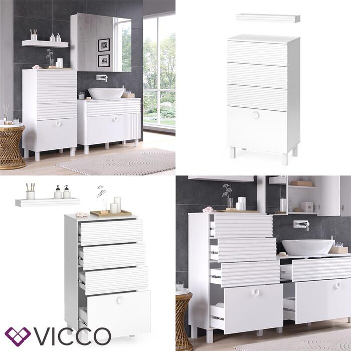 Пенал для ванної Vicco Sola, білий, 60x113 см, 4 шухляди