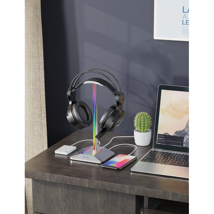 Підставка для навушників New bee RGB з USB Type-C, універсальна підставка для геймерських навушників, зарядка та передача даних, колір сріблястий